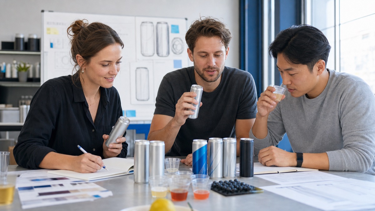 Beverage founders reviewing the requirements for a first production run